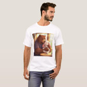Kaffee-Komfort: Ein Bär und Kaninchen ein heiterer T-Shirt (Vorne ganz)
