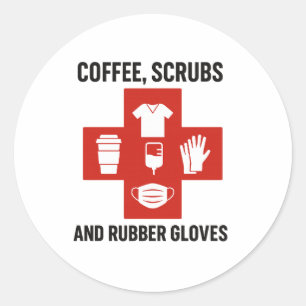 Kaffee-, Krebse- und Gummihandschuhe Runder Aufkleber