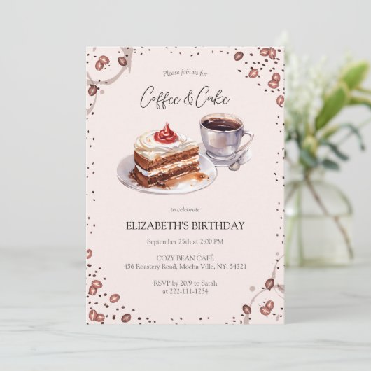 Kaffee & Kuchen zum Geburtstag Einladung (Stehend Vorderseite)