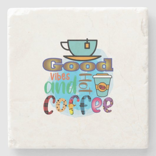 Kaffee Kunst gute Vibes und Kaffee Steinuntersetzer (Vorderseite)