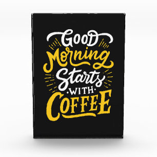 Kaffee lange guter Morgen beginnt mit Kaffee Fotoblock