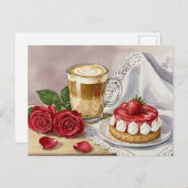 Kaffee Latte Cheesecake Strawberry Rose Postkarte (Vorne/Hinten)