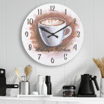 Kaffee Latte Espresso Personalisierte Kochwand Große Wanduhr<br><div class="desc">Kaffee Latte Espresso Personalisiert Kitchen Wand große Uhr. Trendy Personalisiert Name Custom Retro Modern Coffee Latte Espresso Java Cafe Wall Clock by Printable Hübsch. Perfekte Uhr für die Küche und macht ein tolles Geschenk für Kaffeeliebhaber!</div>