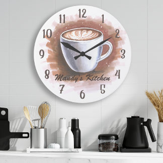 Kaffee Latte Espresso Personalisierte Kochwand Große Wanduhr