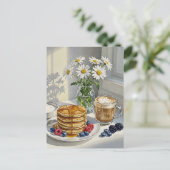 Kaffee Latte Pancakes Frühstück Postkarte (Stehend Vorderseite)