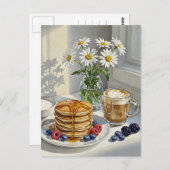 Kaffee Latte Pancakes Frühstück Postkarte (Vorne/Hinten)