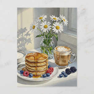 Kaffee Latte Pancakes Frühstück Postkarte