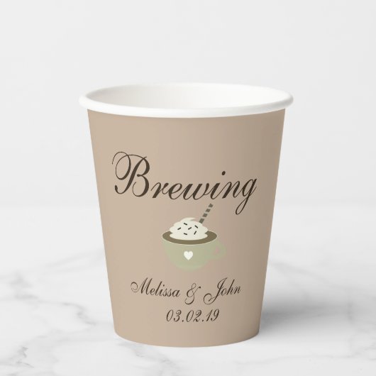 Kaffee Latte Wedding Brautparty Beige Pappbecher (Vorderseite)
