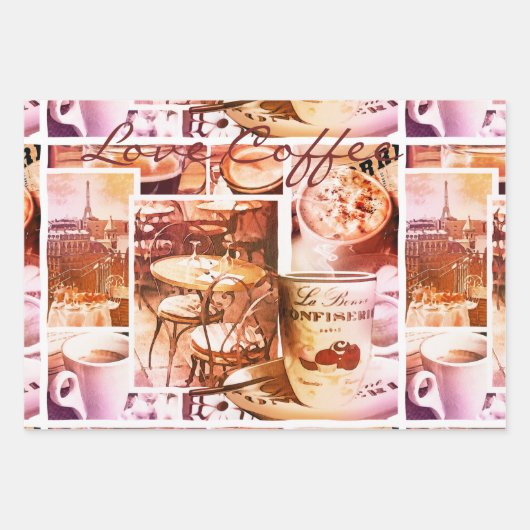 Kaffee Liebe Süße Romantik Paris Geschenkpapier Set (Vorderseite)