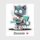 Kaffee liebend Zombie Cat Aufkleber (Blatt)