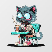Kaffee liebend Zombie Cat Fensteraufkleber (Blatt)
