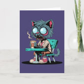 Kaffee liebend Zombie Cat Karte (Vorderseite)