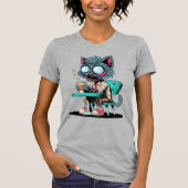 Kaffee liebend Zombie Cat T-Shirt (Vorderseite)
