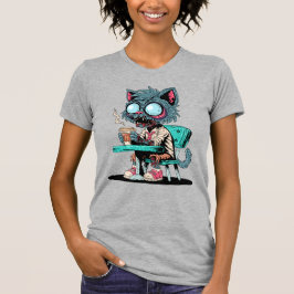 Kaffee liebend Zombie Cat T-Shirt
