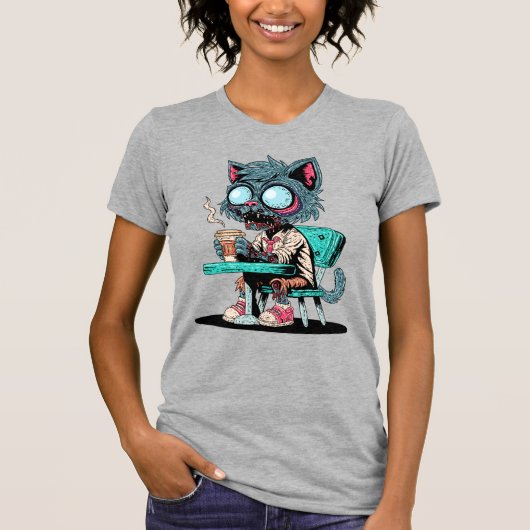Kaffee liebend Zombie Cat T-Shirt (Vorderseite)