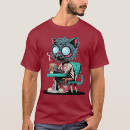 Kaffee liebend Zombie Cat T-Shirt