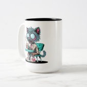 Kaffee liebend Zombie Cat Zweifarbige Tasse (Vorderseite Links)