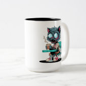 Kaffee liebend Zombie Cat Zweifarbige Tasse (VorderseiteRechts)