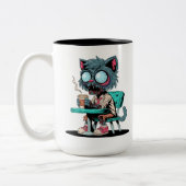 Kaffee liebend Zombie Cat Zweifarbige Tasse (Links)