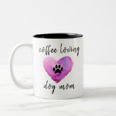 Kaffee liebende Hunde Mama Niedliches Herz Zweifarbige Tasse (Links)