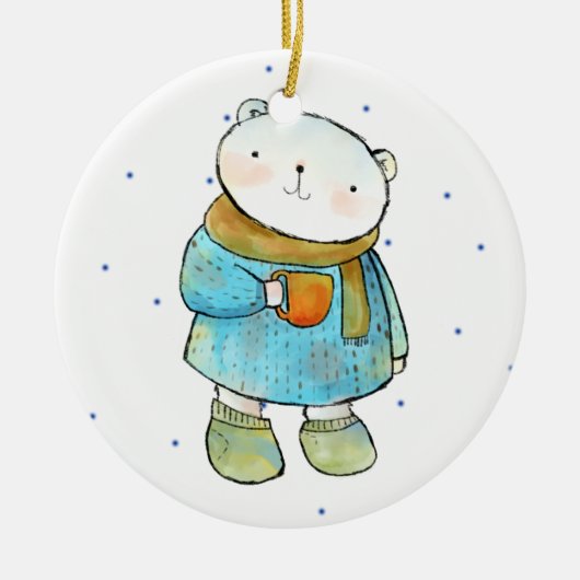 Kaffee liebender Polarbär Keramik Ornament (Vorne)