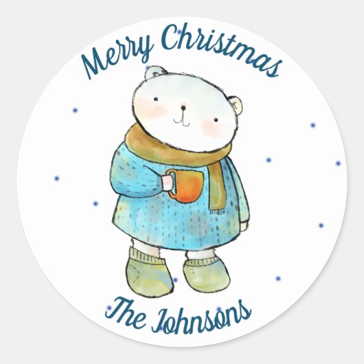 Kaffee liebender Polarbär Runder Aufkleber (Vorderseite)