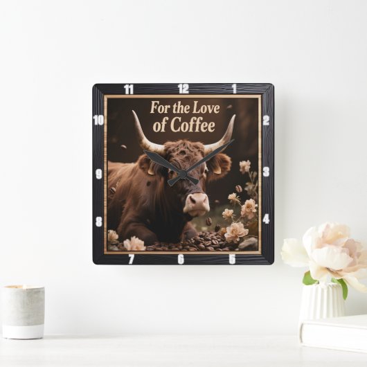 Kaffee-Liebesbull Quadratische Wanduhr (Zuhause)