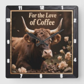 Kaffee-Liebesbull Quadratische Wanduhr (Vorderseite)