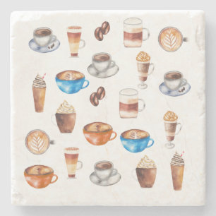 Kaffee-Liebhaber-Aquarell-Latte-Espresso-Bohnen Steinuntersetzer