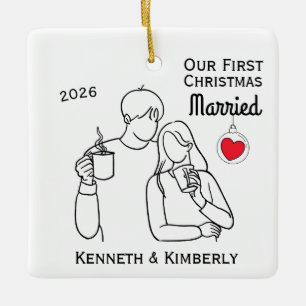 Kaffee-Liebhaber erste Weihnachten verheiratet Keramikornament