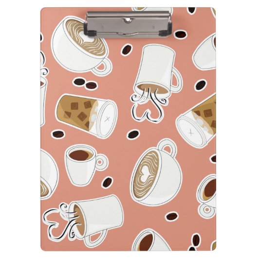 Kaffee-Liebhaber-Muster-Rosa Klemmbrett (Vorderseite)