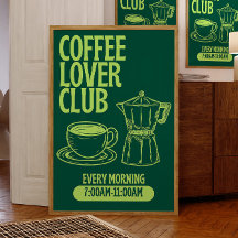 Kaffee Lover Club Print, Retro Chalkboard Style