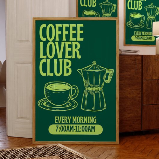 Kaffee Lover Club Print, Retro Chalkboard Style Poster