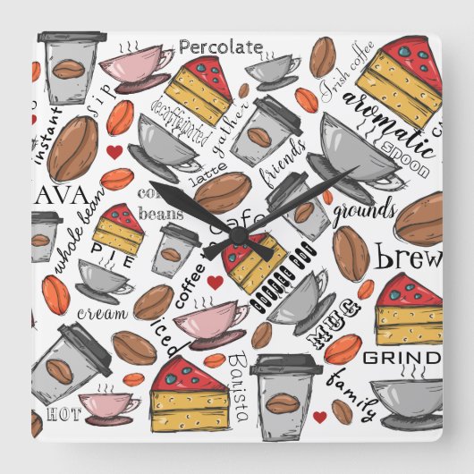 Kaffee Lover Coffee Shop oder Café Clock Quadratische Wanduhr (Vorderseite)
