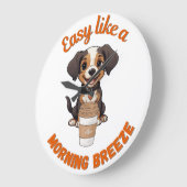 Kaffee Lover Morning - Niedliches Dog-Printable Po Große Wanduhr (Winkel)