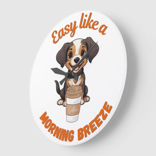 Kaffee Lover Morning - Niedliches Dog-Printable Po Große Wanduhr (Winkel)