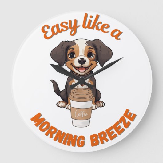Kaffee Lover Morning - Niedliches Dog-Printable Po Große Wanduhr (Vorderseite)