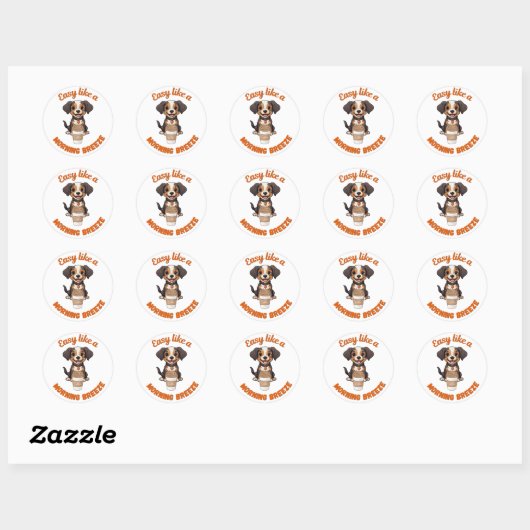 Kaffee Lover Morning - Niedliches Dog-Printable Po Runder Aufkleber (Blatt)