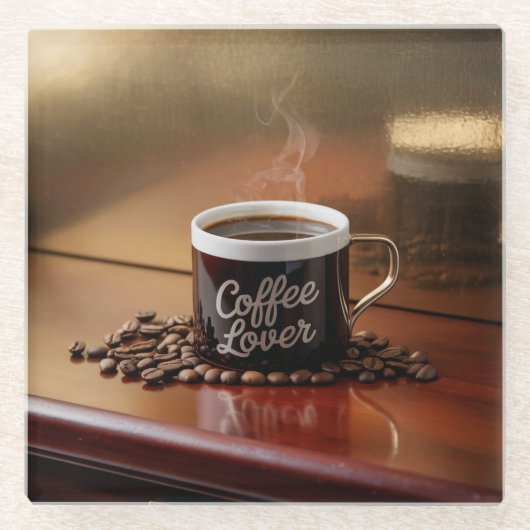 Kaffee Lover Square Glass Untersetzer (Vorderseite)