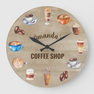 Kaffee Lover Watercolor Business Coffee Shop Große Wanduhr