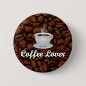 Kaffee Lover, White Cup/Brown Bohnen Button (Vorderseite)