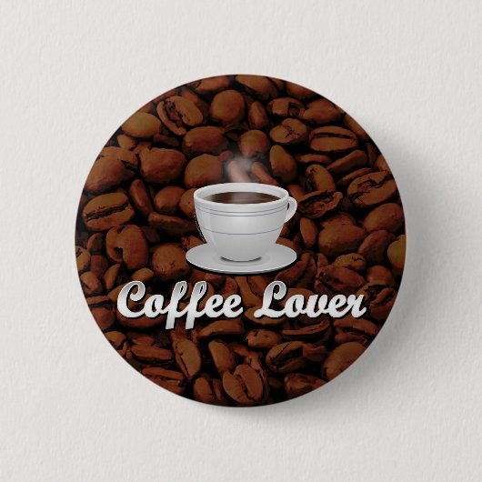 Kaffee Lover, White Cup/Brown Bohnen Button (Vorderseite)