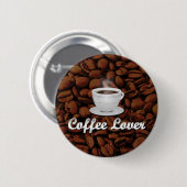 Kaffee Lover, White Cup/Brown Bohnen Button (Vorne & Hinten)