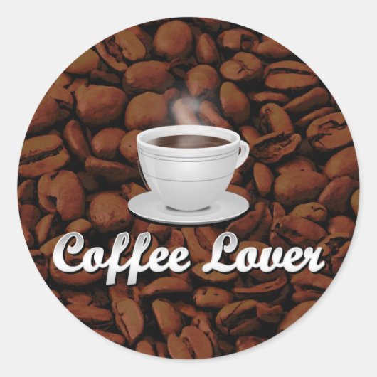 Kaffee Lover, White Cup/Brown Bohnen Runder Aufkleber (Vorderseite)
