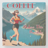 Kaffee macht das Laufen möglich Steinuntersetzer (Vorderseite)