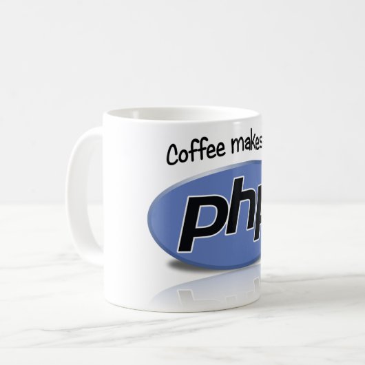 Kaffee macht mich PHP Kaffeetasse (Vorderseite Links)