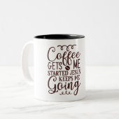 Kaffee macht mir den Anfang Zweifarbige Tasse (Vorderseite Links)