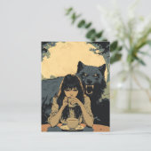 Kaffee mit dem Wolf Postkarte (Stehend Vorderseite)