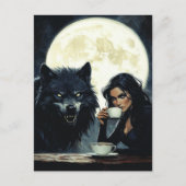 Kaffee mit dem Wolf während eines Vollmonds Postkarte (Vorderseite)