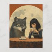 Kaffee mit dem Wolf während eines vollmondstimmung Postkarte (Vorderseite)